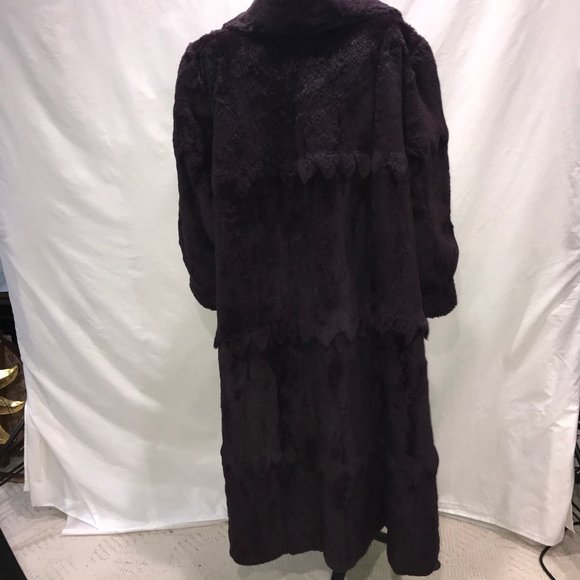 POLO NORTE DEEP PURPLE FULL LENGTH RABBIT FUR COAT - Picture 7 of 14